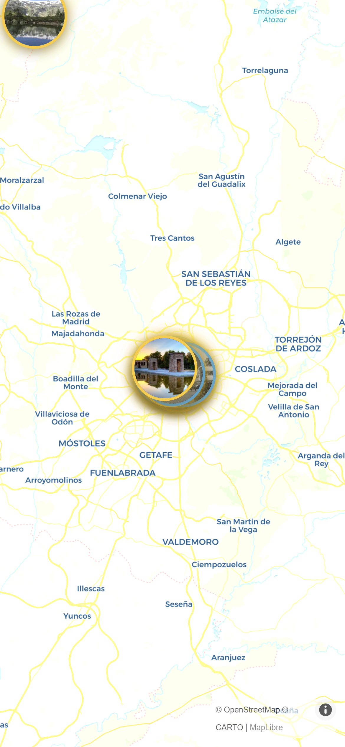 Mapa de destinos con fotos geolocalizadas
