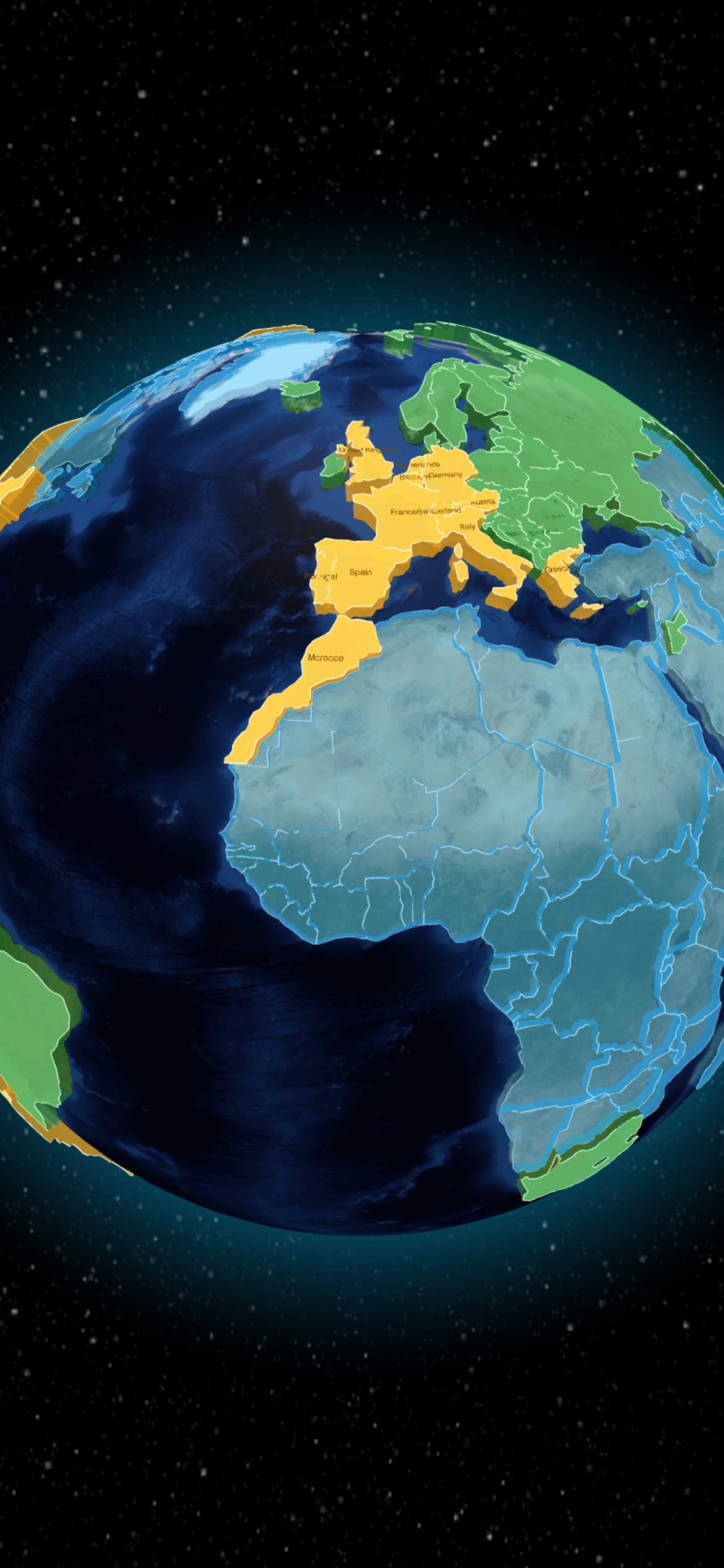 Globo terráqueo 3D con países visitados