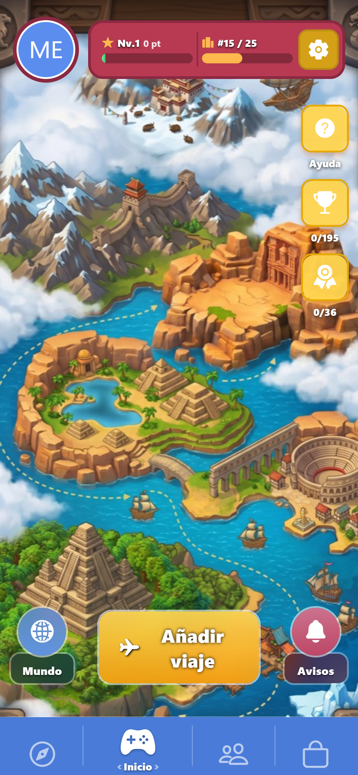 Mapa de aventuras con islas y misiones